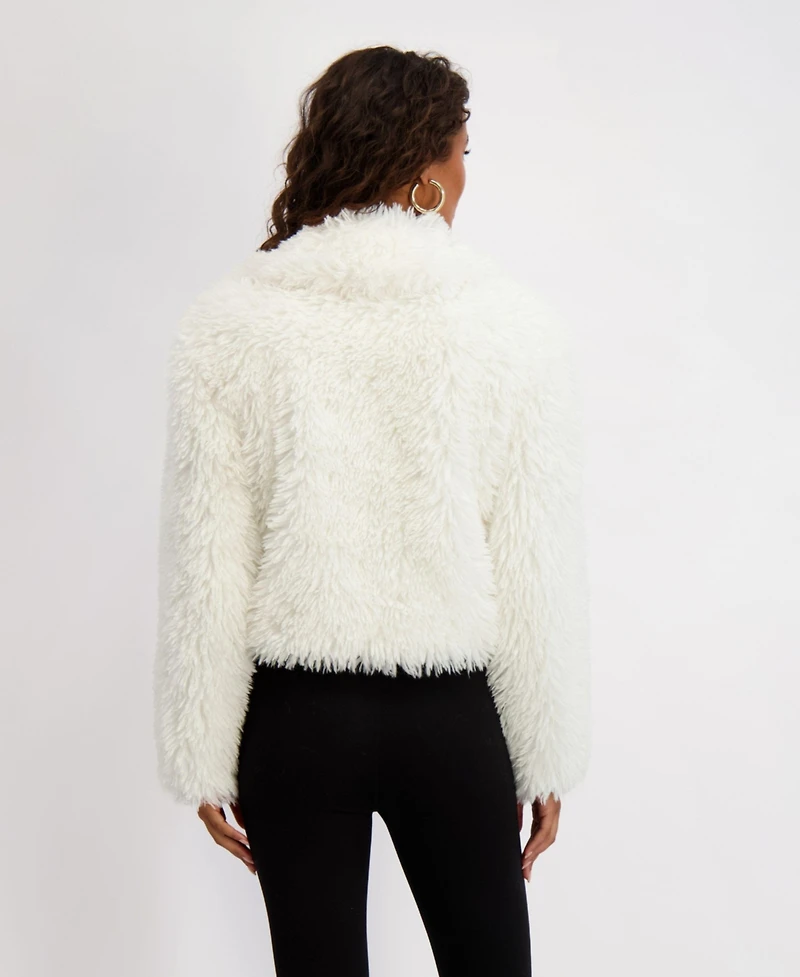 Kensie Women's Short Notch Collar Faux Fur Jacket