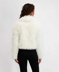 Kensie Women's Short Notch Collar Faux Fur Jacket