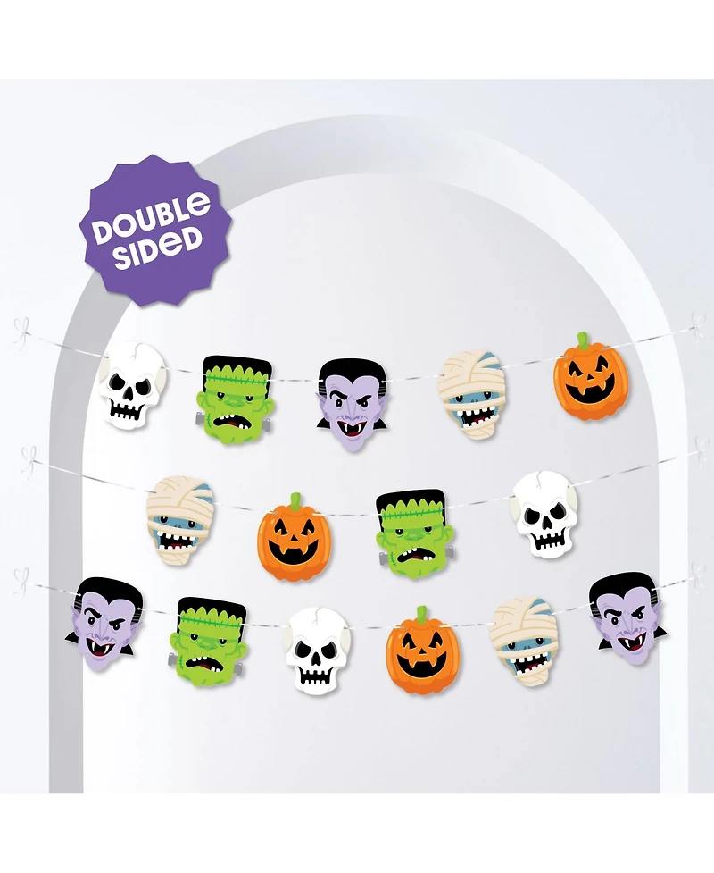 Big Dot of Happiness Halloween Monsters Garland Banner, 30 Feet of Cord, 15 Paper Monster Head