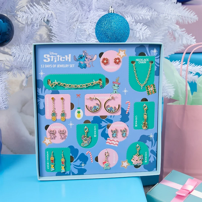 Disney Stitch Jewelry Advent Gift Set: Earrings, Necklace, Bracelet & Charms Mix & Match Christmas Calendar Box Collection