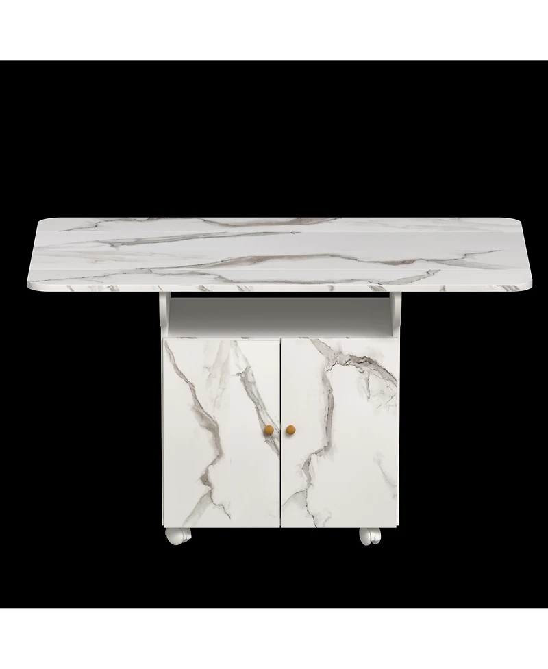 Casainc 47" Folding Dining Table with Storage Rack, Cabinet and Lockable Wheels