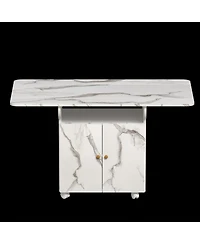 Casainc 47" Folding Dining Table with Storage Rack, Cabinet and Lockable Wheels