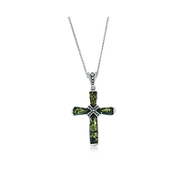 Caribbean Treasures Sterling Silver, Green Amber Cross Pendant