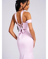 Miss Circle Women's Ivona Mauve Halter Neck Double Duchess Satin Gown