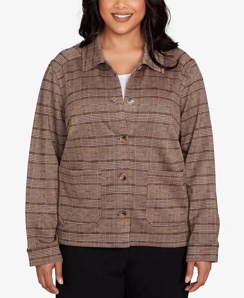 Hearts Of Palm Plus Long Sleeve Plaid Jacket