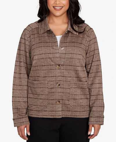 Hearts Of Palm Plus Long Sleeve Plaid Jacket
