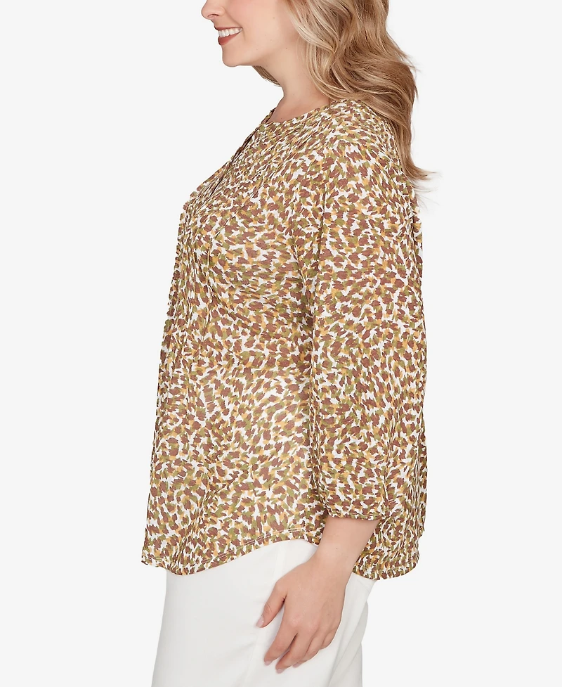 Hearts Of Palm Plus Printed 3/4 Sleeve Peasant Top