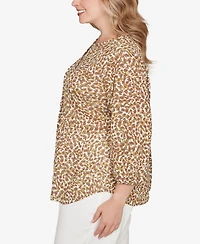Hearts Of Palm Plus Printed 3/4 Sleeve Peasant Top