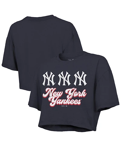 Majestic Women's Navy New York Yankees Boxy Crop T-Shirt
