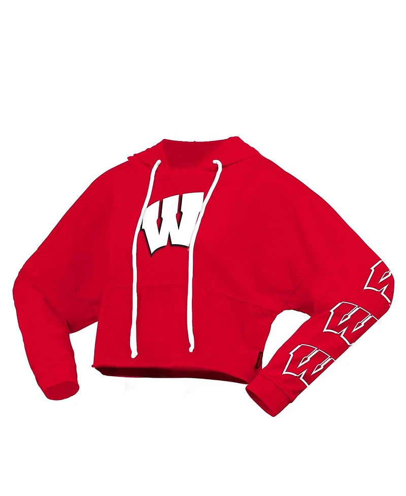 Spirit Jersey Women's Red Wisconsin Badgers Oversized Cropped Pullover Hoodie