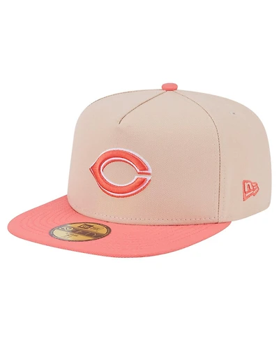 New Era Men's Light Beige/Coral Cincinnati Reds Two-Tone Color Pack A-Frame 59FIFTY Fitted Hat