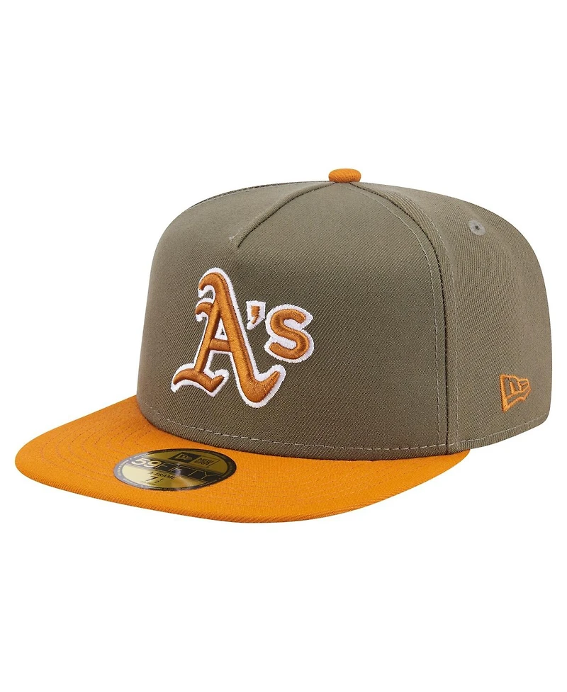 New Era Men's Olive/Orange Athletics Two-Tone Color Pack A-Frame 59FIFTY Fitted Hat