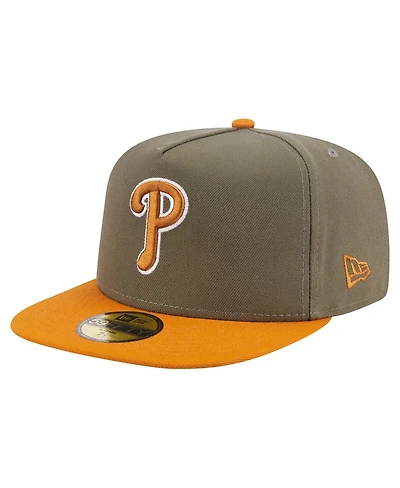 New Era Men's Olive/Orange Philadelphia Phillies Two-Tone Color Pack A-Frame 59FIFTY Fitted Hat