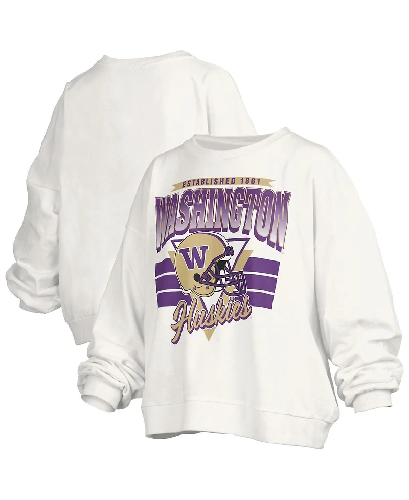 Pressbox Women's White Washington Huskies Oversized Janice Retro Waist-Length Pullover Sweatshirt