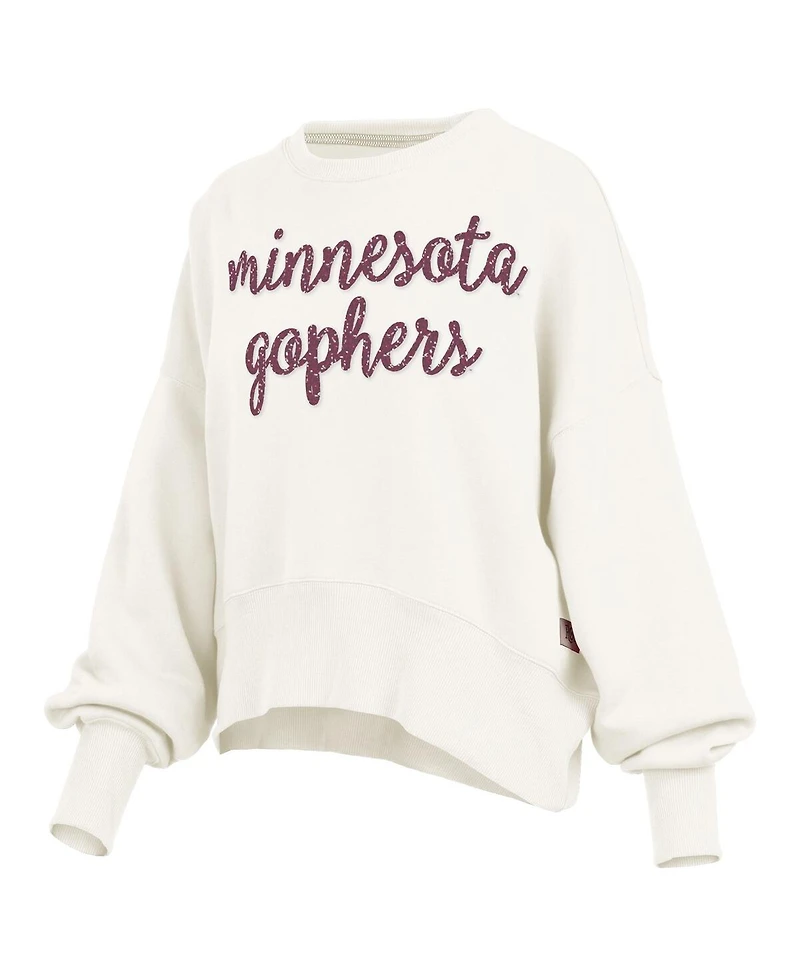 Pressbox Women's Cream Minnesota Golden Gophers Oversized Chelsea Waist Length Pullover Sweatshirt