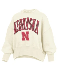 Pressbox Women's Natural Nebraska Huskers Oversized Waist-Length Crewneck Sweatshirt
