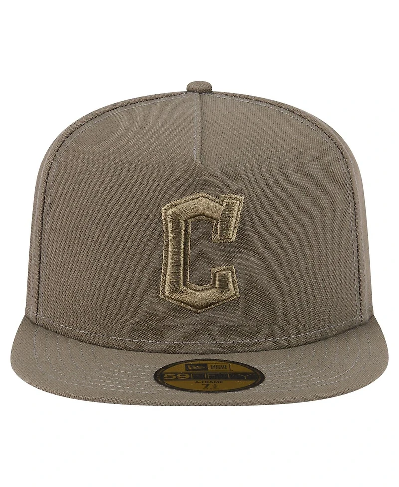 New Era Men's Olive Cleveland Guardians Color Pack A-Frame 59FIFTY Fitted Hat