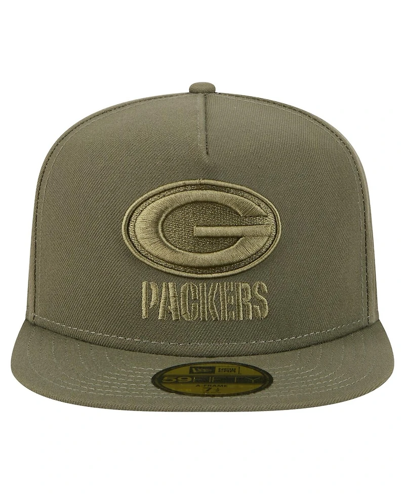 New Era Men's Olive Green Bay Packers Color Pack A-Frame 59FIFTY Fitted Hat