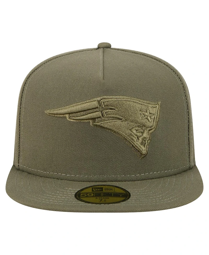 New Era Men's Olive England Patriots Color Pack A-Frame 59FIFTY Fitted Hat