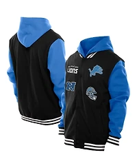 New Era Men's Black Detroit Lions Full-Snap Fleece Hoodie Jacket