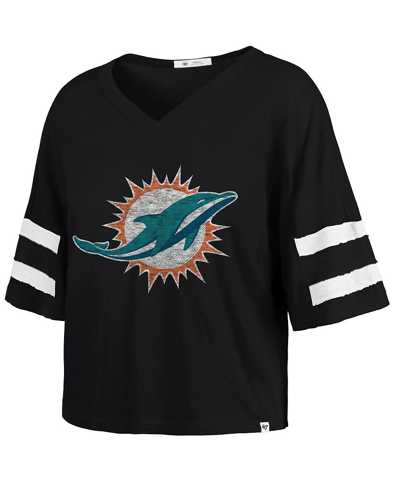 '47 Brand Women's Black Miami Dolphins Premier Scout Cropped V-Neck T-Shirt
