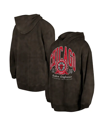New Era Men's and Women's Charcoal Chicago Bulls Oversized Essentials Pigment Wash Fleece Pullover Hoodie