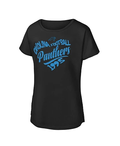 Outerstuff Big Girls Black Carolina Panthers Script Heart Dolman T-Shirt