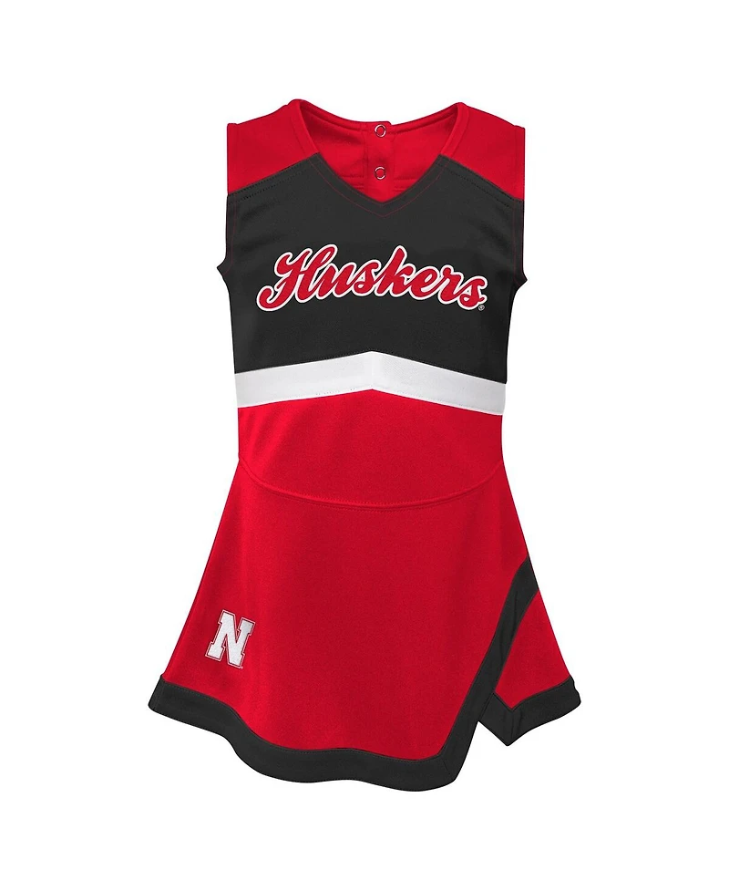 Outerstuff Girls Toddler 2-Piece Scarlet Nebraska Huskers Cheer Captain Dress Bloomers Set