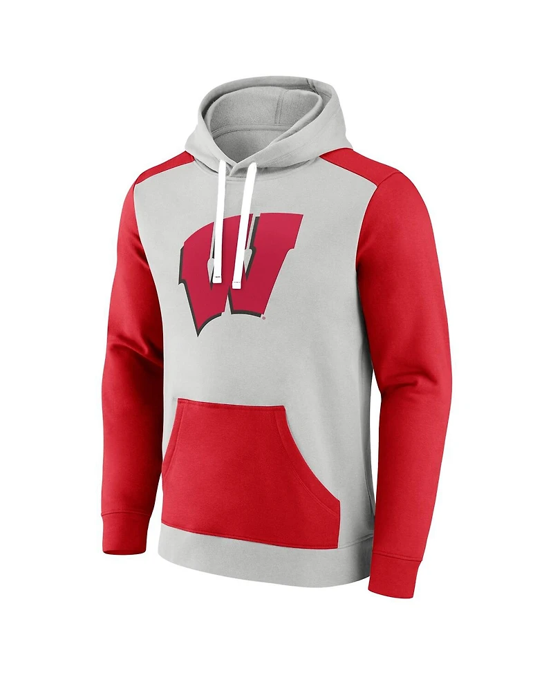 Fanatics Men's Gray/Red Wisconsin Badgers Primary Arctic Pullover Hoodie