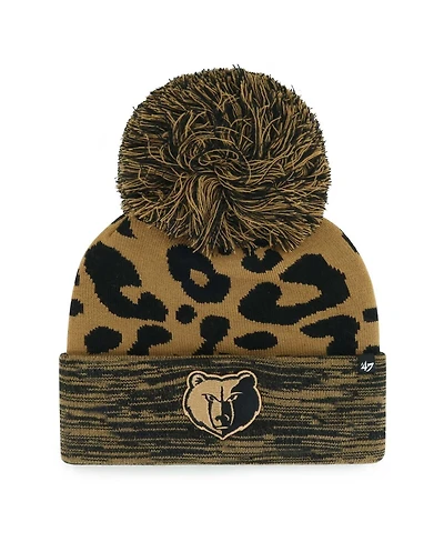 '47 Brand Women's Leopard Memphis Grizzlies Rosette Cuffed with Pom Knit Hat