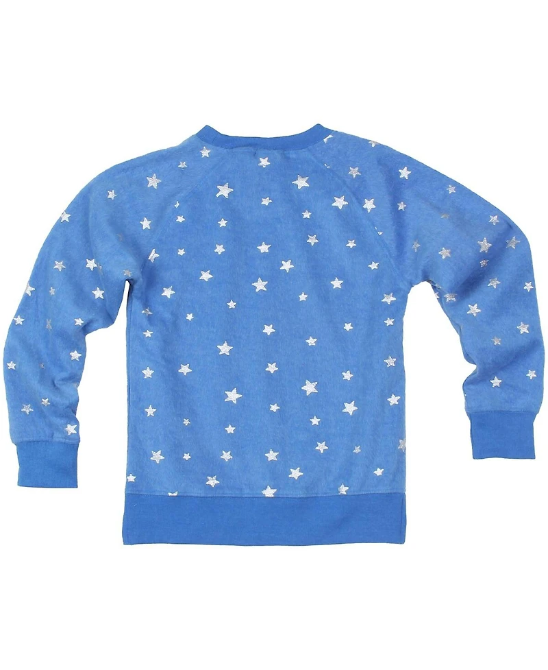Wes & Willy Big Girls Blue Detroit Lions Shimmer Star Reverse Fleece Pullover Sweatshirt