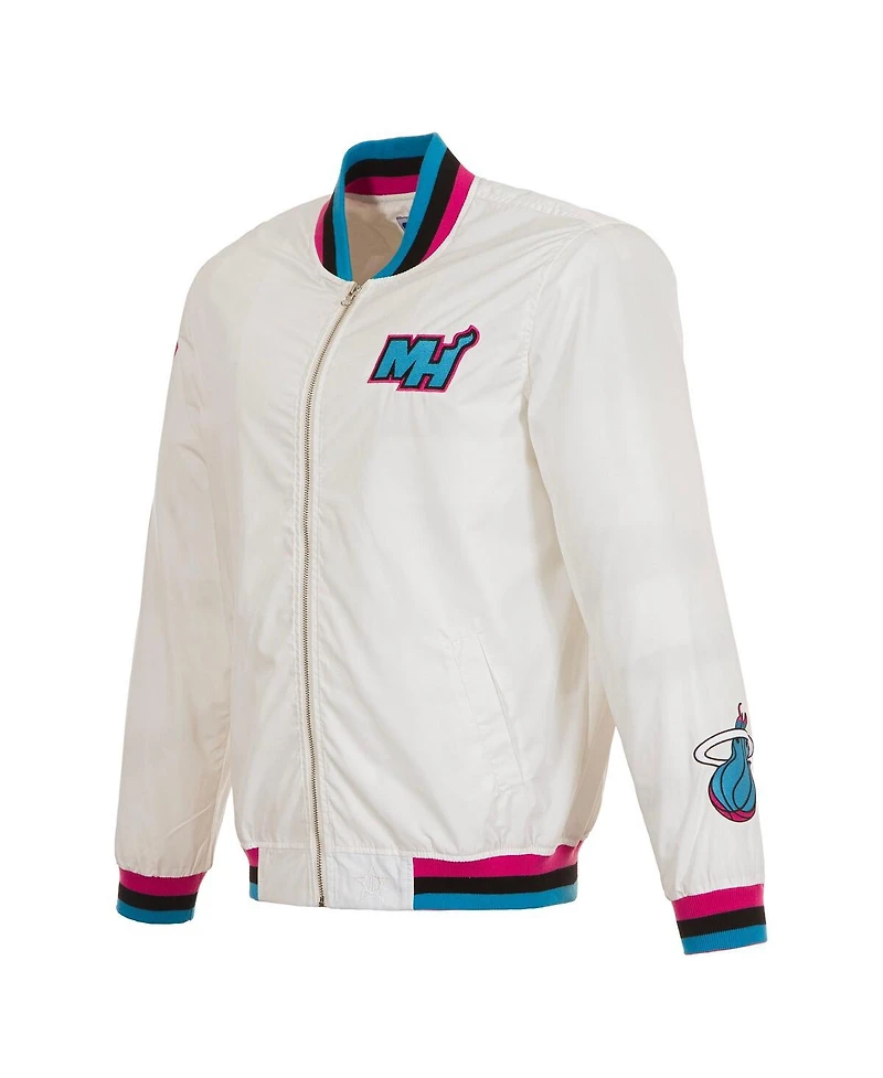 Jh Design Men's White Miami Heat 2024/25 City Edition Full-Zip Nylon Bomber Jacket