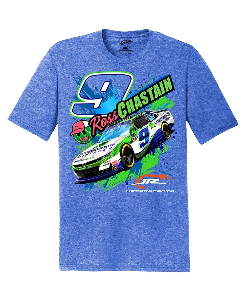 Jr Motorsports Official Team Apparel Men's Heather Royal Ross Chastain Acceptance Insurance Car T-Shirt