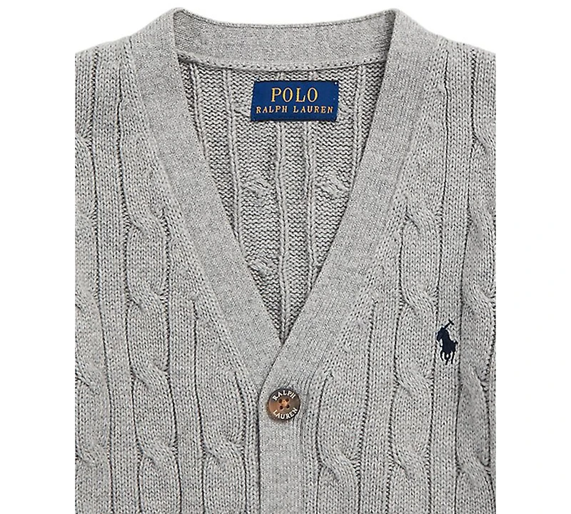 Polo Ralph Lauren Toddler and Little Boys Cable-Knit Cotton V-Neck Cardigan Sweater