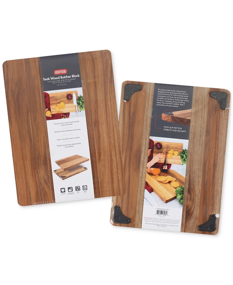 Dexas Teak Butcher Block with Gripp Feet, 12" x 16"