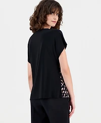 Anne Klein Women's Mixed-Media Short-Sleeve Top