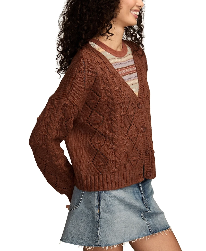 Lucky Brand Women's Cropped Cable Cardigan Sweater