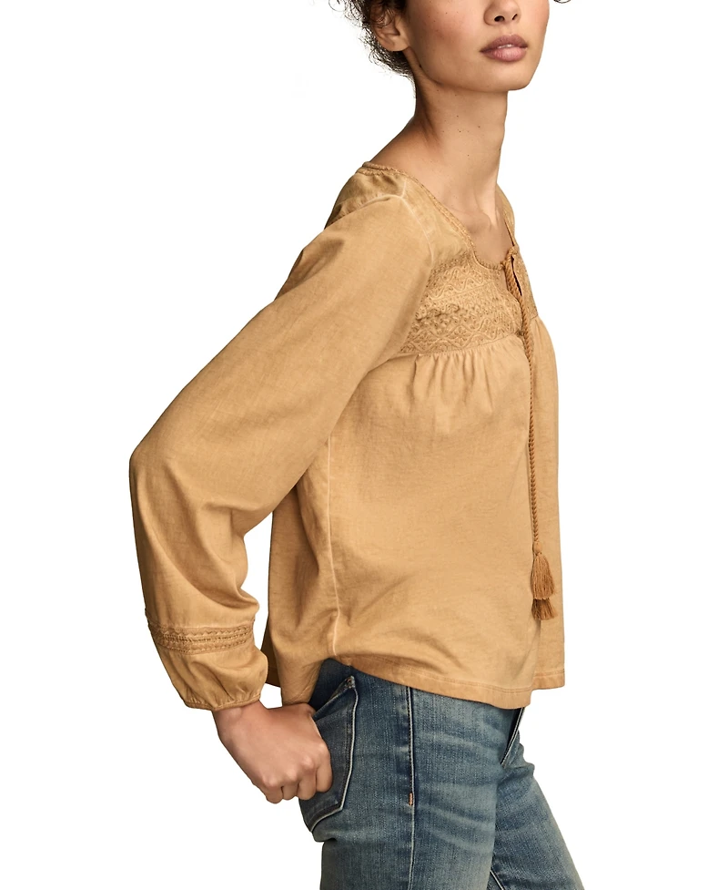 Lucky Brand Women's Long Sleeve Peasant Top