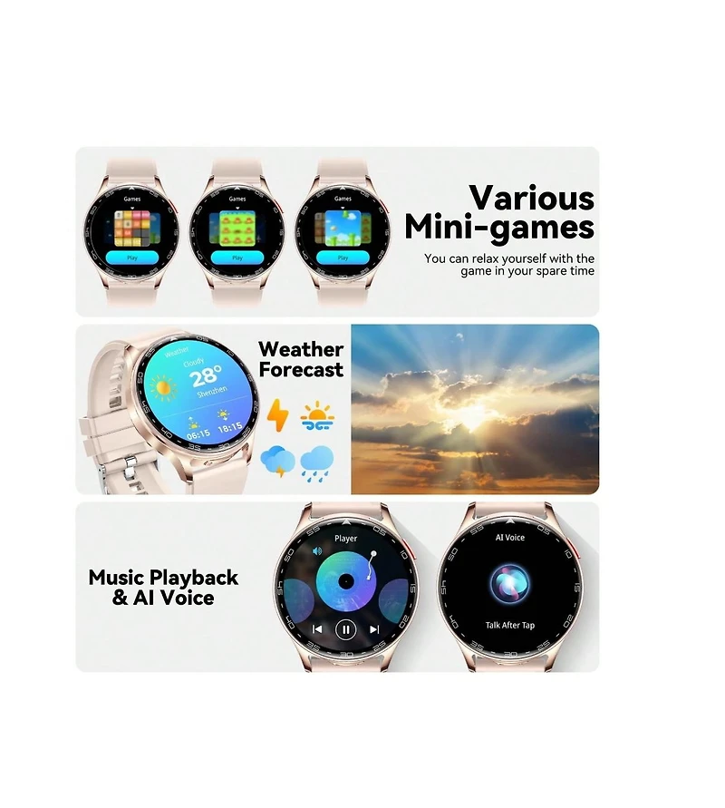 Ruxing Smart Smart Watches For Women With Earbuds (Call Receive/Music Playback) IP67 100+ Sports Modes Health Monitor Message Notification Weather For