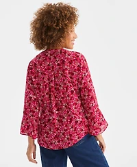 Style & Co Women's Printed Pintuck Ruffle Sleeve Blouse, Macy's Exclusive