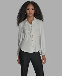 Bcbg Women's Button Down Ruffle Front Blouse