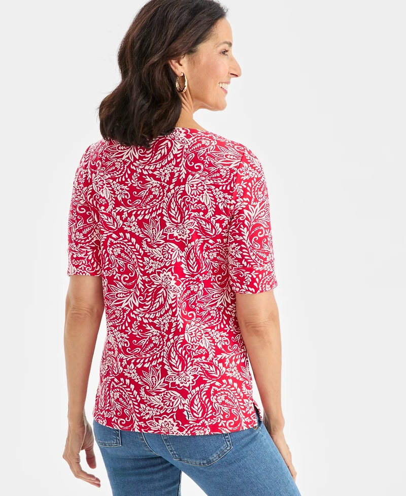 Style & Co Women's Printed Boat-Neck Elbow-Sleeve Top, Macy's Exclusive