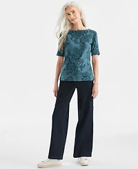 Style & Co Women's Printed Boat-Neck Elbow-Sleeve Top, Macy's Exclusive