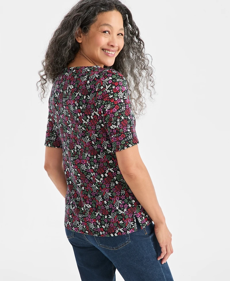 Style & Co Women's Printed Boat-Neck Elbow-Sleeve Top, Macy's Exclusive