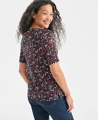 Style & Co Women's Printed Boat-Neck Elbow-Sleeve Top, Macy's Exclusive