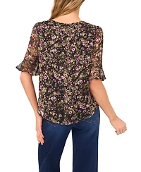 CeCe Women's Split Tie Neck Ruffle Cuff Top