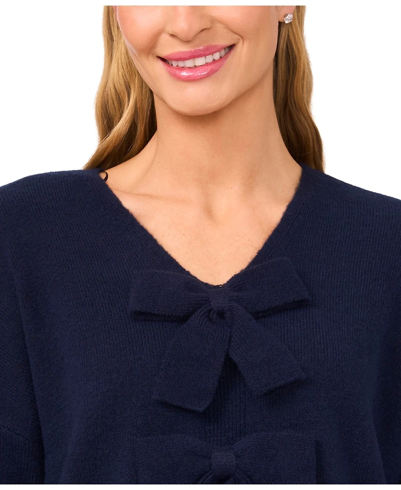 CeCe Women's Bow Detail V-Neck Sweater