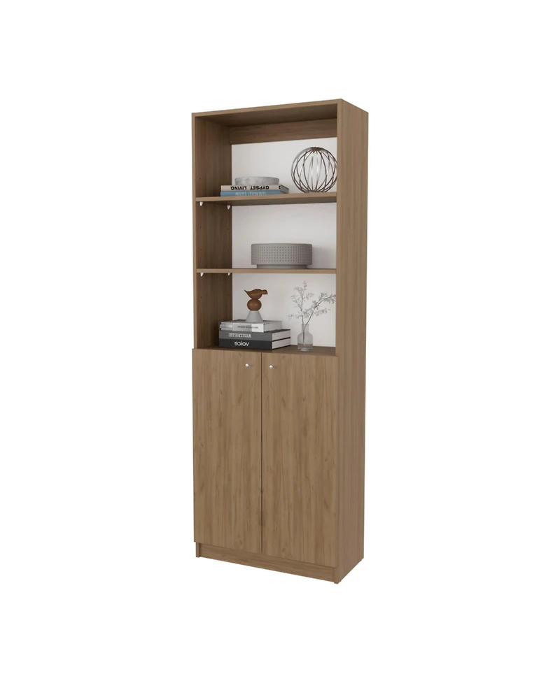 Beyerville Bookcase with Open Storage and 2 Doors, Natural Oak and White