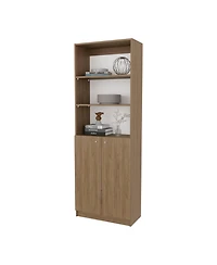 Beyerville Bookcase with Open Storage and 2 Doors, Natural Oak and White