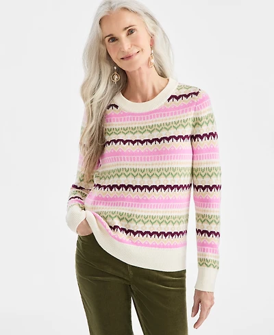 Style & Co Women's Crewneck Fair Isle Whimsy Sweater, Macy's Exclusive